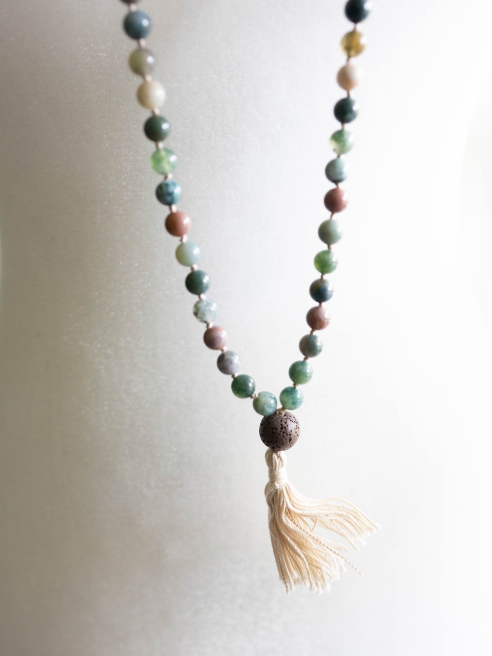Beaded Tassel Necklace in Green and Earth Tones